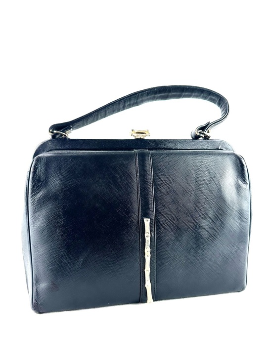 Creations by International Handbags - Vintage 1950s Creations by International Black Leather Top-Handle Bag